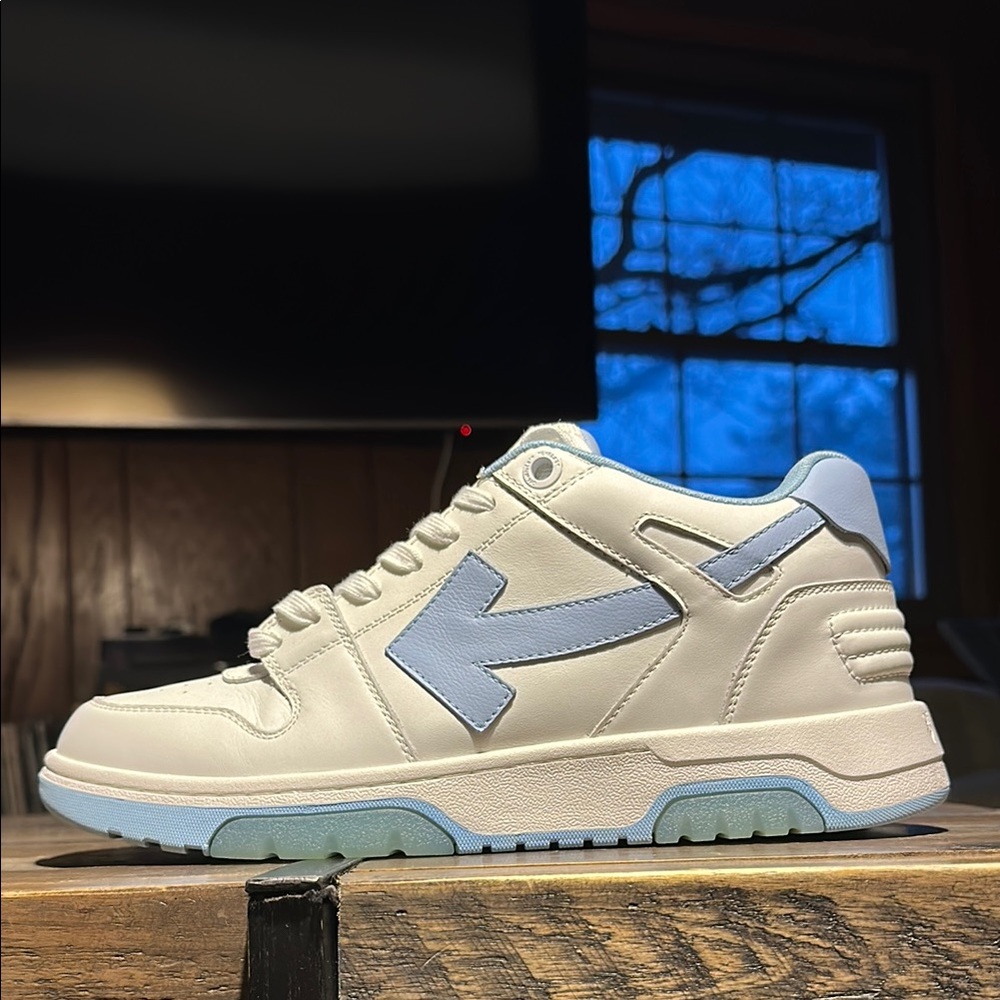 White and Light Blue Off White sneakers